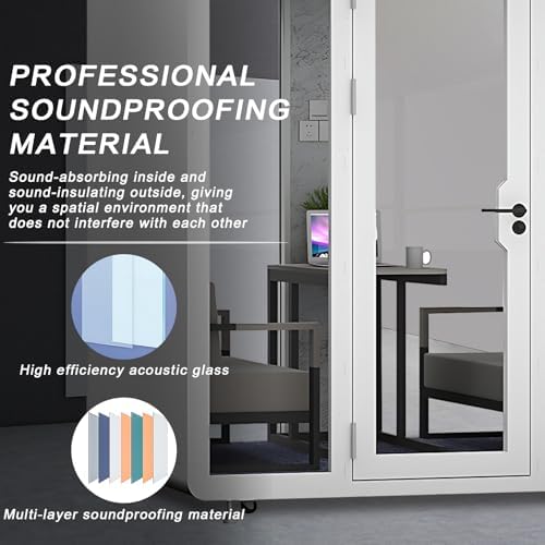 Office Sound Booth with Audio Privacy - Portable Soundproof Booth Includes White Modern Syle,Movable Room with Light,Fans, Socket for Singing Room, Study (78.74'') - Image 4