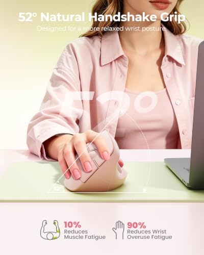 seenda Ergonomic Wireless Mouse, 52° Vertical Bluetooth Mouse,Light Pink - Image 2