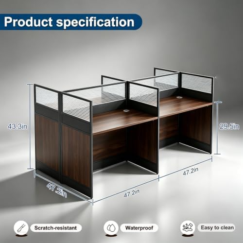 4-Person Office Cubicle Workstation Desk with Mute Privacy Panels & Cable Management, Computer Cubicles Desk for Home & Commercial Office Use, Walnut Finish - Image 2
