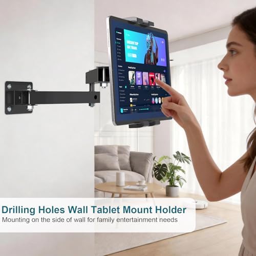 Mippko Foldable Wall Mount iPad Holder Tablet Mount Stand,360° Adjustable Tablet Holder,2-Stage Extendable Articulating Aluminum Alloy Arm,Compatible with 4.7~12.9" iPad/Nexus/e-Reader/Switch/iPhone - Image 4
