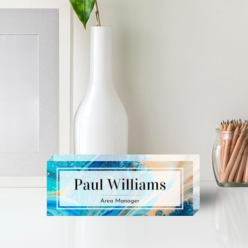Customized Clear Acrylic Thick 8x3" Acrylic Black - Desk Name Plate Block with Personalized Logo - Professional Office Decor - Customized Acrylic Plate Gift for Teacher Co-workers (Blue-Beige Paint) - Image 6