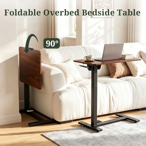 Overbed Bedside Table with Wheels, Foldable Rolling Desk Adjustable Height - Image 7