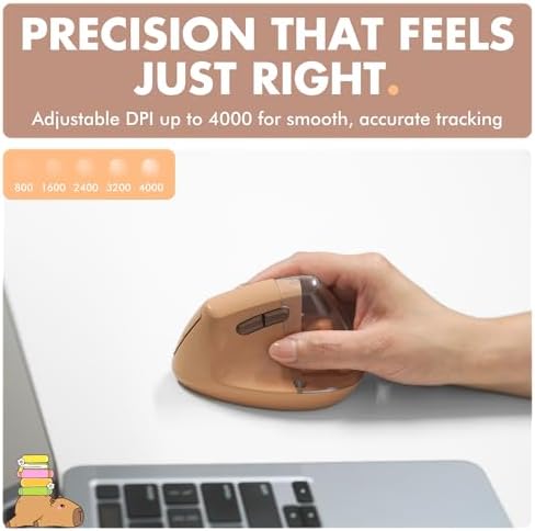 X9 Performance Wireless Vertical Ergonomic Mouse - Click with Capybara - (BT + 2.4G) Up to 4000 DPI, 6 Button, Rechargeable - Bluetooth Ergonomic Vertical Mouse Wireless - for Mac and PC - Brown - Image 5