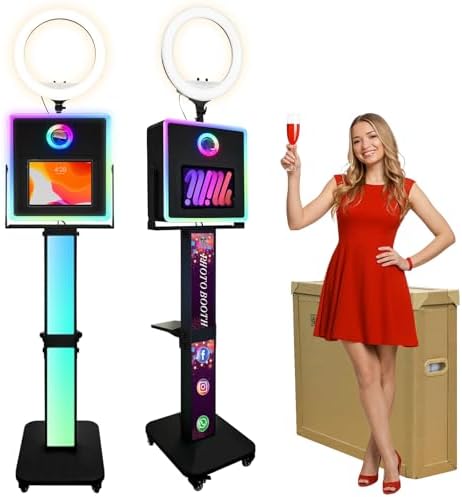Photo Booth for iPad 10.2" 10.9" 11" 12.9" & Camera,2-in-1 Selfie Station Shell Stand Camera Photobooth Machine,App Control RGB Fill Light,for Parties,Rental Business (Black + Honeycomb Box) by ROOMEDAL