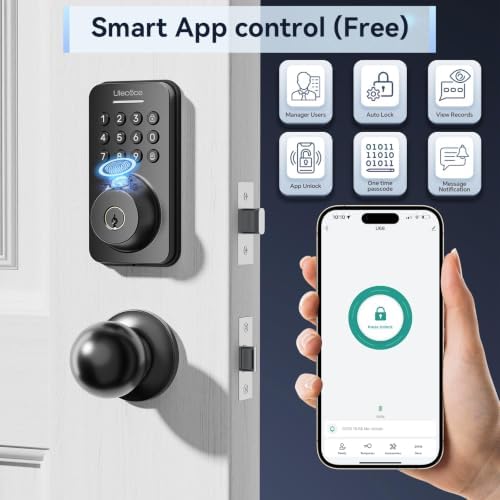 Ulecoce U68 Fingerprint Keypad Deadbolt with Knob Set, Matte Black - Image 3
