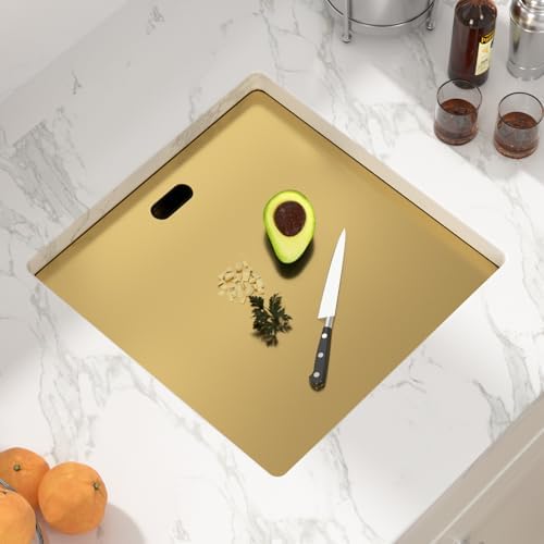 Sarlai Undermount Bar Sink - 18 Inch Gold Undermount Kitchen Sink Workstation with Foldable Faucet 18x18 Inch Outdoor Bar Prep Single Bowl Gold Sinks 16 Gauge Stainless Steel BBQ Basin with Cover - Image 3