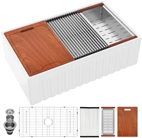 Lordear 30 Inch White Farmhouse Sink Fireclay Undermount Apron Front by LORDEAR