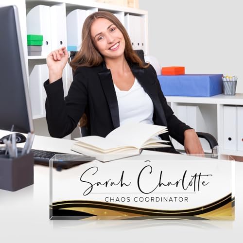 Custom Office Name Plate for Desk - Name Plate Personalized Gifts for Coworkers, Boss, Teacher, Social Worker - Acrylic Office Desk Decor for Women Men - Employee Appreciation Gifts (golden black) - Image 6