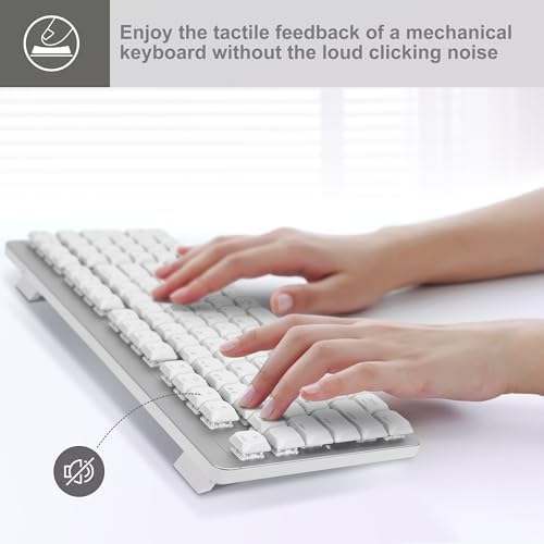 LeadsaiL Wireless Keyboard and Mouse Combo, 2.4Ghz Cordless Mechanical Keyboard and Silent Mouse for Business, Low-Profile Red Switch, 98-Key Compact Slim Keyboard for Windows/MacOS PC Laptop- Silver - Image 5