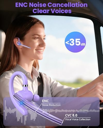 New Bee Bluetooth Headset V5.1 72H Talk Dual Mic with Mute Button for Work, Wireless Hand-Free Bluetooth Earpiece with 500mAh Charging Case for Cell Phone Calls Driver (M54, Purple) - Image 2