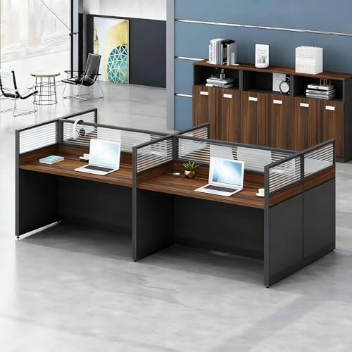 4-person Office Cubicle Desk Workstation w/Mute Privacy Panels, Dark Walnut by Nykto