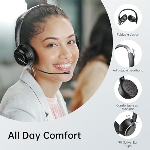EKSA H35 Wireless Headset with Mic for Work, Bluetooth 5.4 Headphones with AI Noise-Canceling Microphone, 25H Playtime & Mic Mute,169g On Ear Headphones for Trucker/Remote Work/Call Center/Office - Image 5