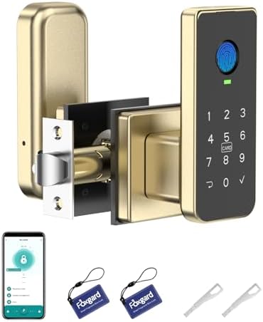 Foxgard Fingerprint Door Lock – 5-in-1 Biometric Smart Lock with Keypad, App Control, Key, Auto-Lock, Electronic Anti-Lock – Keyless Entry for Bedroom, Office, Indoor Use – Gold by Foxgard