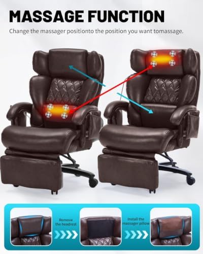 800LBS Massage Office Chair with Foot Rest & 8 Points Vibration Heat for Heavy People,Big and Tall Ergonomic Executive Reclining Desk Chairs for Home Office Managerial Use - Image 4