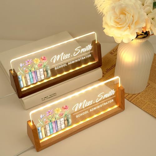 Desk Teacher Name Plate Personalized, Custom Acrylic Name Plate for Desk, Back to School Teacher Appreciation Gifts for Coworkers - Light-Up Name Plaque, Office Decor for Women Men - Image 2