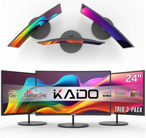 Kado 3-Pack Trio 24" Curved 1500R 1920x1080 75Hz FHD Computer Monitor by Kado