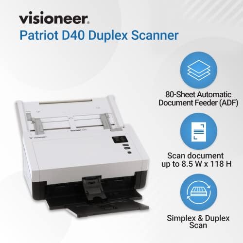 Visioneer Patriot D40 Duplex Scanner for PC and Mac, 70 PPM, Sheetfed 80 Page Automatic Document Feeder (ADF) - Image 2