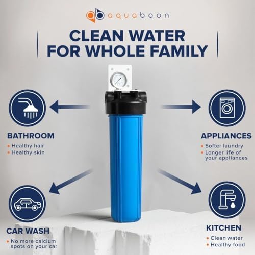 Aquaboon Whole House Water Filter System for Well Water with 5 Micron 20x4.5 Purification Reducing Sediment Cartrige | NSF Certified, Pressure Gauges & Releas, Wrench, Bracket 1" NPT - Image 7