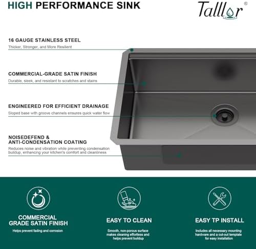 32x19" Black Undermount Kitchen Sink Workstation, Single Bowl - Image 6