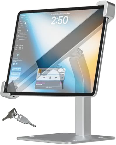 iPad Kiosk Stand, Anti-Theft Tablet POS Holder Desk Mount with Security Lock & Key, Heavy Duty Base & 360° Rotation for 9–14" iPad Pro, Air, Galaxy Tab for Countertop, Retail, Business Displays by WOLEYI