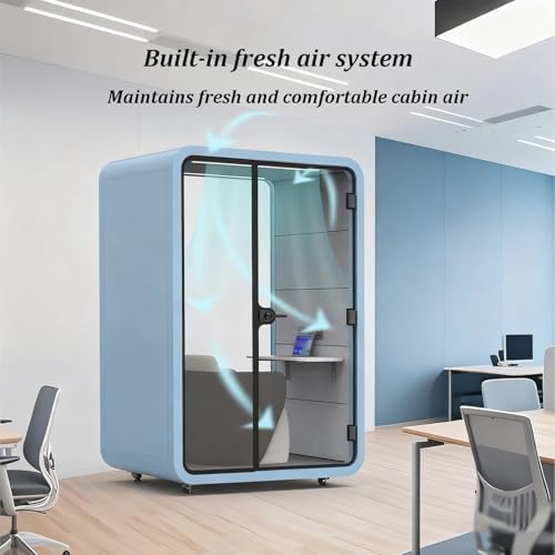 Quiet Meeting Pod with Acoustic Panels, Mobile Office Pod Booth, Built-in Ventilation System, Mobile Focus Room with Wheel&LED Lighting for Private Phone Calling(White,150cm) - Image 4