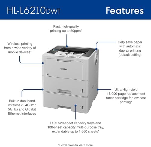 Brother Business Monochrome Laser Printer White HLL6210DWT Bundle Genuine Super High Yield Toner Cartridge Black - Image 6