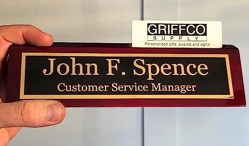 Name Plate for Desk Engraved in USA by Griffco Supply | Desk Name Plate Personalized Plaque with Business Card Holder - Image 4