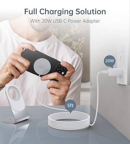 Magnetic Wireless Charger for iPhone Duo/18/17/16/15/14/13/12 - Mag Charger+20W USB C Adapter, Aluminum Fast Wireless Charging Stand/Pad with 5ft USB-C Cable for iPhone 18/17/16/15/14/13/12, Airpod - Image 5
