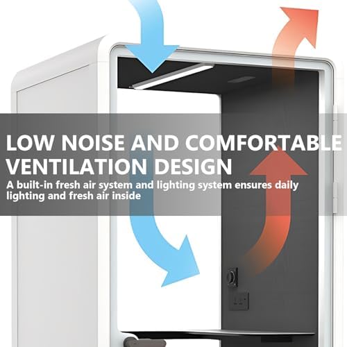 Office Sound Booth with Audio Privacy - Portable Soundproof Booth Includes White Frame with Curved Corners,Soundproof Room with Light,Fans, Magnetic Door Lock&Table for Study (42.52IN) - Image 5