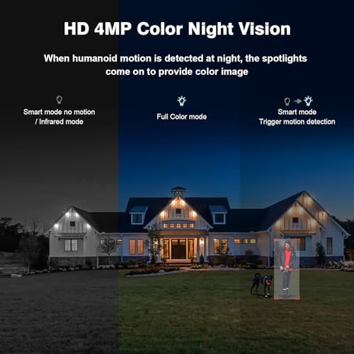 Expandable 10CH NVR Wireless Security System 10.1" Monitor, 4 Dual Lens PTZ 4MP Camera, Humanoid Motion Detection, Spotlight, Siren Alarm, 2-Way Audio, in/Outdoor, 1TB HDD, Color Night Vision - Image 5
