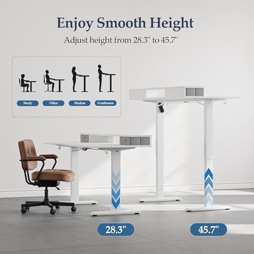 Klicelor 48 x23 Inch Electric Standing Desk with Drawers, Adjustable Height Small Sit Stand Desk for Home Office, Compact Computer Workstation with Storage– White - Image 5