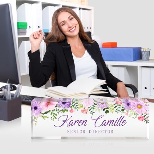 Custom Office Name Plate for Desk - Name Plate Personalized Gifts for Coworkers, Boss, Teacher, Social Worker - Acrylic Office Desk Decor for Women Men - Employee Appreciation Gifts (green purple) - Image 5