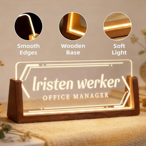 Personalized Light Up Acrylic Desk Name Plate - Custom Name Plate for Desk with Walnut Wood Base - Appreciation Office Gifts for Employees, Teacher, Social Worker (Frame) - Image 7