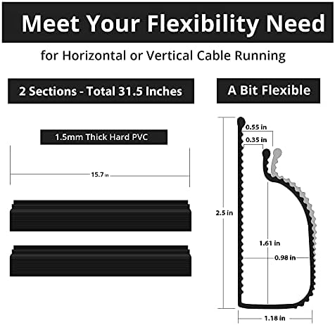 Cable Management Under Desk, 32in (2x15.75in) J Channel, Self Adhesive Cable Raceways Channel, Easy to Install Cord Cover Hider Desk Cord Organizer Electrical Black - Image 6