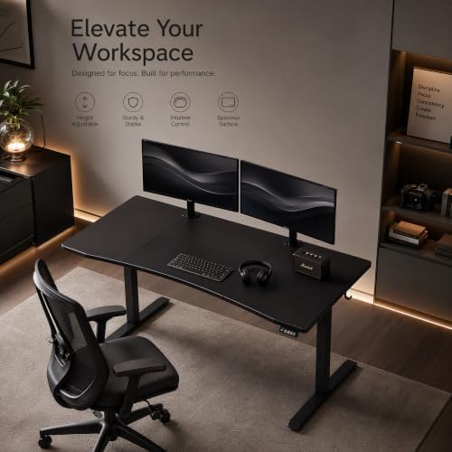 Grandder 63x32 Electric Standing Desk, Curved Black Desktop - Image 3