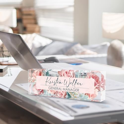 Custom Name Plate for Desk | Personalized Desk Name Plate | Personalized Boss Employee Appreciation Gifts | Acrylic Name Plate Office Desk Accessories (C-Pink Rose) - Image 4