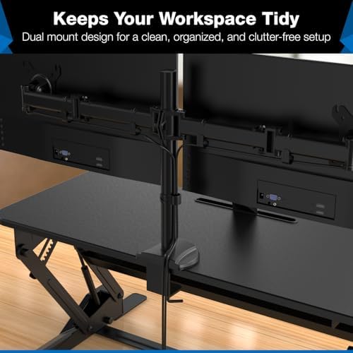 Mount-It! Standing Desk Converter Dual Monitor, 2 Screen Mounts Included, Height Adjustable Desk Riser in Black, Stand Up Desk Convertor Large 36" Wide, Sit Stand Convertor with Manual Lift Gas Spring - Image 4