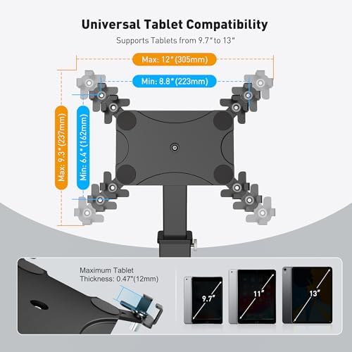 AboveTEK Anti-Theft iPad Kiosk Stand, 360 Rotation & Adj. Height 8.3"–13.4", Heavy-Duty Steel & Aluminum, Fits 9.7"-13" Tablets, Security Retail POS Tablet Stand for Business & Commercial Use - Image 3