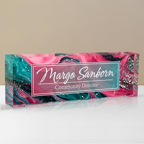 Personalized Name Plate for Desk, Custom Desk Name Plate, Acrylic Name Plate Office Desk Accessories, Personalized Office Gifts for Coworkers Teachers, Employee Appreciation Gifts (C-Teal Spark) by EOBIBIFUN