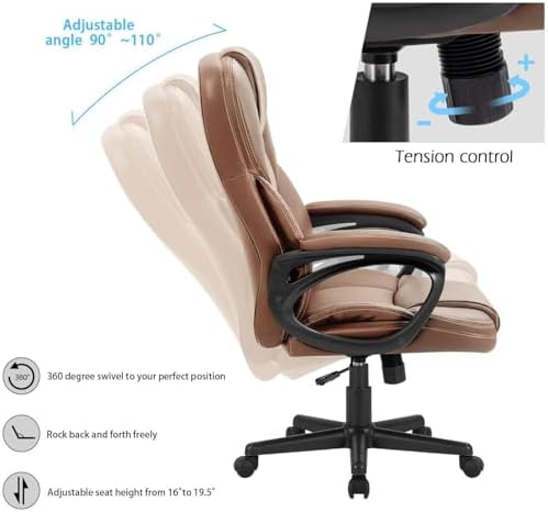 Furmax Office Executive Chair High Back Adjustable Managerial Home Desk Chair, Swivel Computer PU Leather Chair with Lumbar Support (2, Light Brown) - Image 4