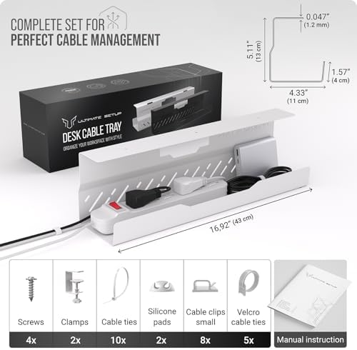 Under Desk Cable Management Tray no Drill – Wire Management - Cord Organizer – Huge Load Capacity – Under Desk Cable Tray no Drill (White, 1 piece Set) - Image 6