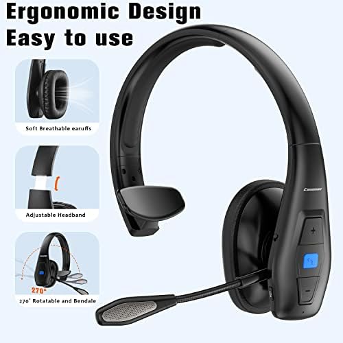 Conambo Bluetooth Headset V5.1, Trucker Bluetooth Headset with CVC8.0 Dual Mic Noise Canceling & Mute Button & 60 Hrs Workingtime Wireless On-Ear Headphones for Trucker Home Office Work Cell Phones - Image 3