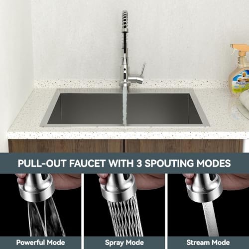 Lordear 12 Inch Deep Drop In Laundry Sink 25x22 Inch Utility Sink 16 Gauge Stainless Steel Topmount Basin for Laundry Room - Image 4