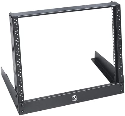 RIVECO 8u Tabletop Rack for Audio & Network, Desktop Rack Shelf Tappered Holes Open Frame Sound Recording Shelf Free Standing 2 Post Black by RIVECO