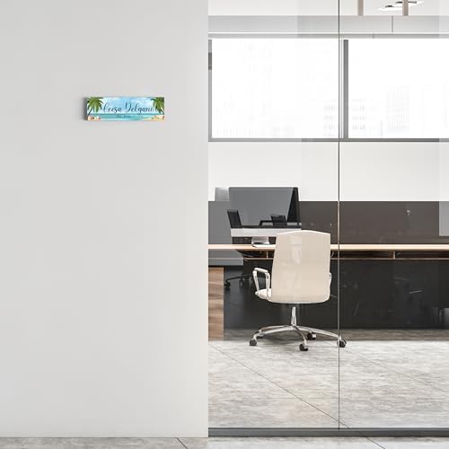 Artblox Personalized Office Desk Name Plate and Business Card Holder | Clear Acrylic Glass with Teak Wood Stand | Sand Beach Design Customized with Your Name and Credentials Office Desk Decor - Image 4