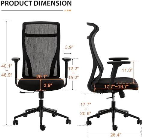 Qulomvs Mesh Ergonomic Office Chair Home Office Desk Chair with Headrest Height Adjustable Computer Executive Desk Chair with Wheels 360 Swivel Task Chair - Image 2