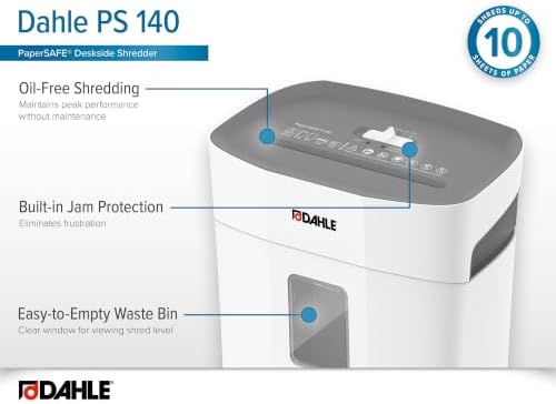 Dahle PaperSAFE PS 140 Paper Shredder, Oil Free, Jam Protection, Security Level P-4, 10 Sheet Max, Shreds Staples, Paper Clips & Credit Cards - Image 5