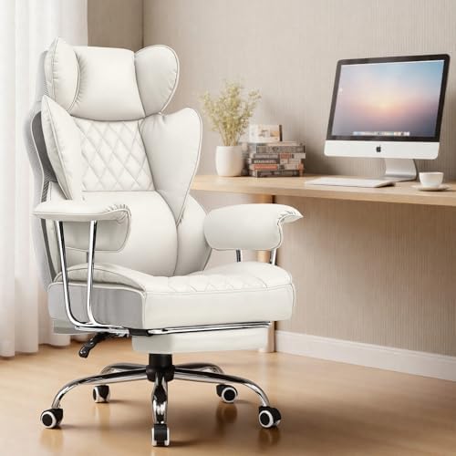 COMHOMA Big and Tall Office Chair, High Back Leather Gaming Chair with Footrest, Executive Ergonomic Office Chairs with Pocket Spring Lumbar Support and with Outward Fixed Soft Armrests - Image 2