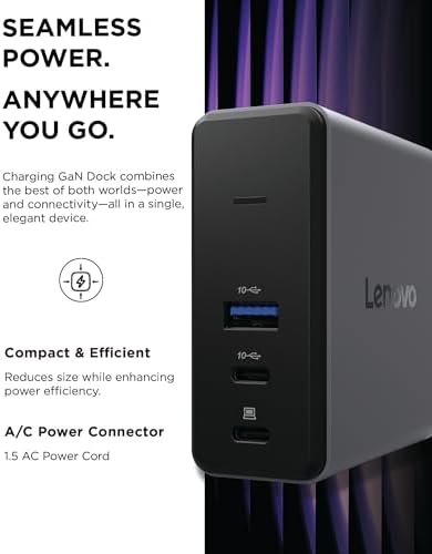 Lenovo GaN Charging Dock, Multiport Docking Station w/ 60W PD, HDMI, USB-C, USB-A, Micro SD, Power Adapter & Dock in One, Compact Design, Sustainable Materials, Home Office Gaming Dock Stand Console - Image 3
