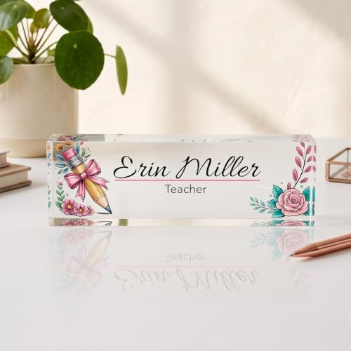 Personalized Acrylic Name Plate with Pencil Flower Design - Image 2